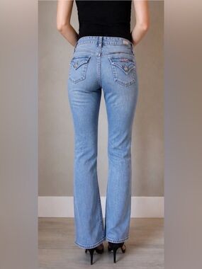 Hudson Light Wash Bootcut Jeans Y2K Slim Flare Mid Rise Flap Pocket Sz 6